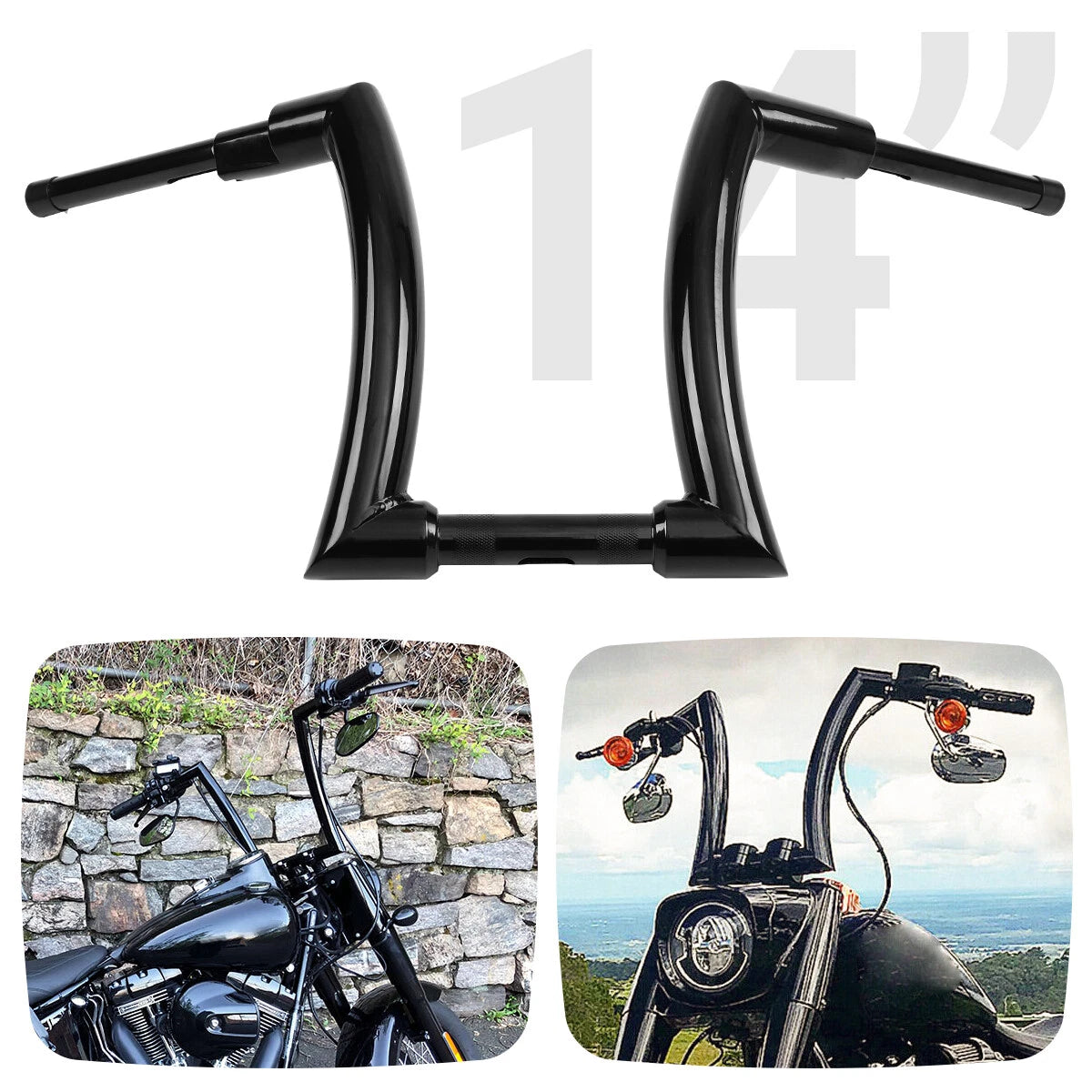 14" Black Rise Ape Hanger Handlebar for Harley Touring