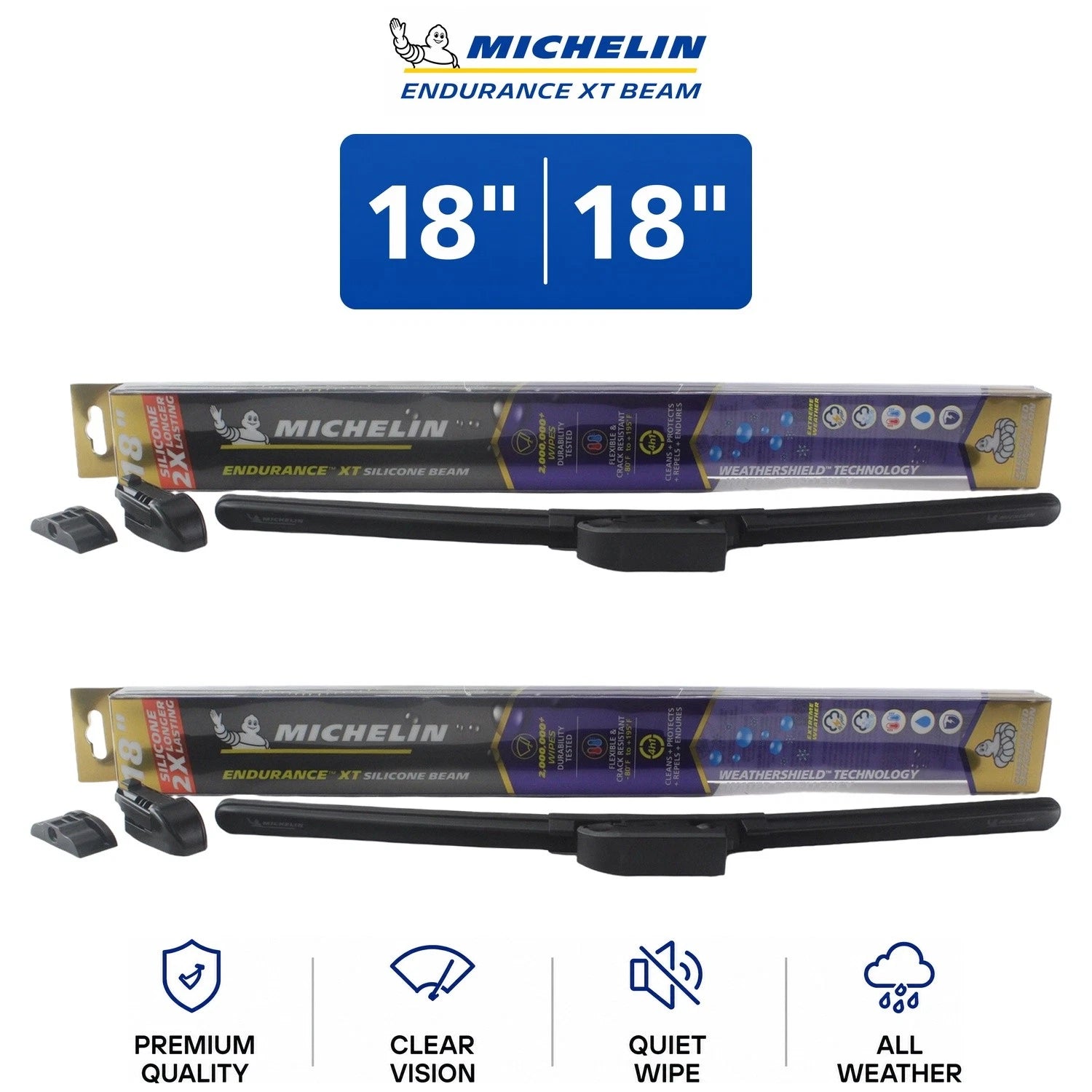 Set of 2 Michelin Endurance XT Beam Wiper Blades for Mazda B2300 (1994–2009)