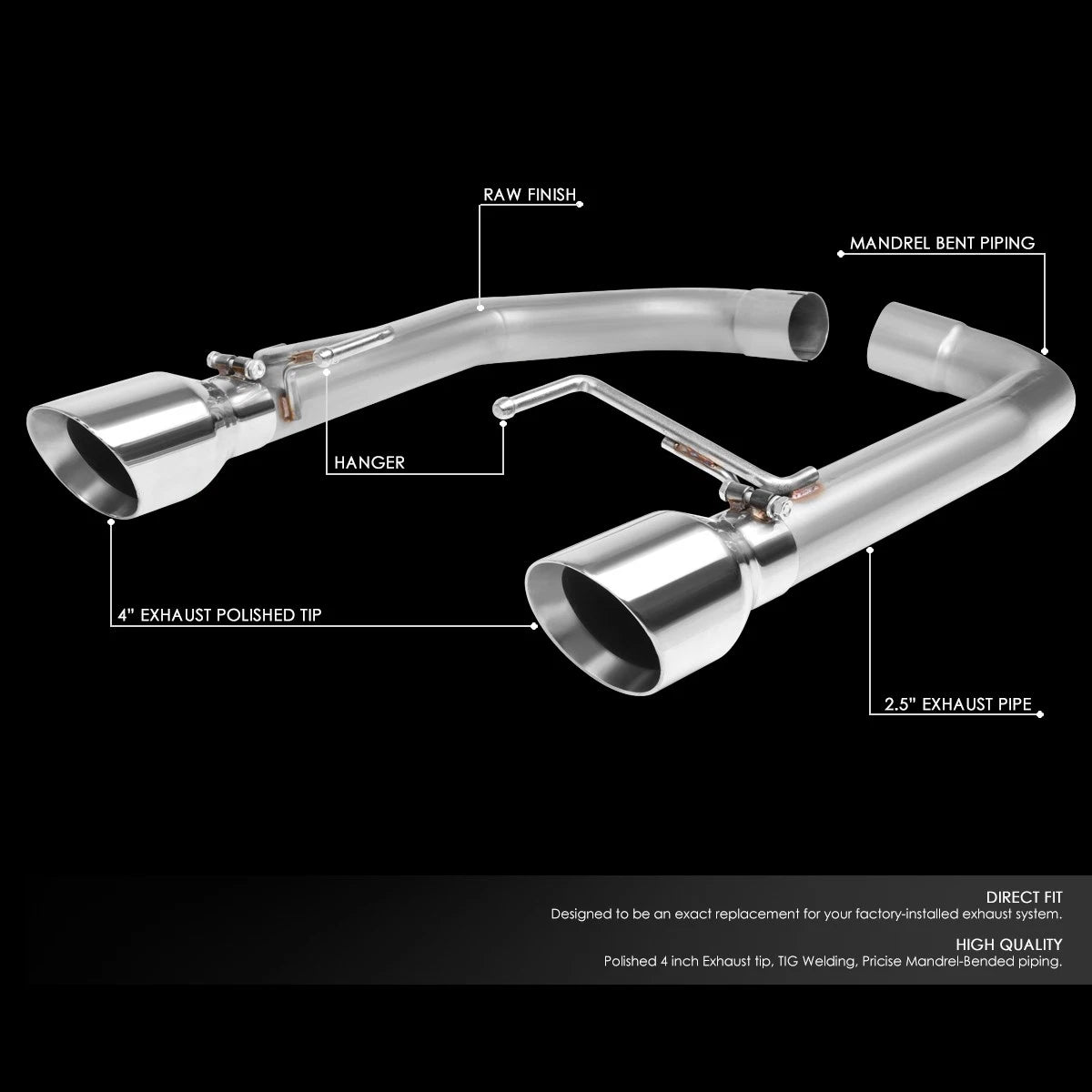 Stainless Axle Cat Back Exhaust Pipes for Ford Mustang 5.0L (2015–2020)