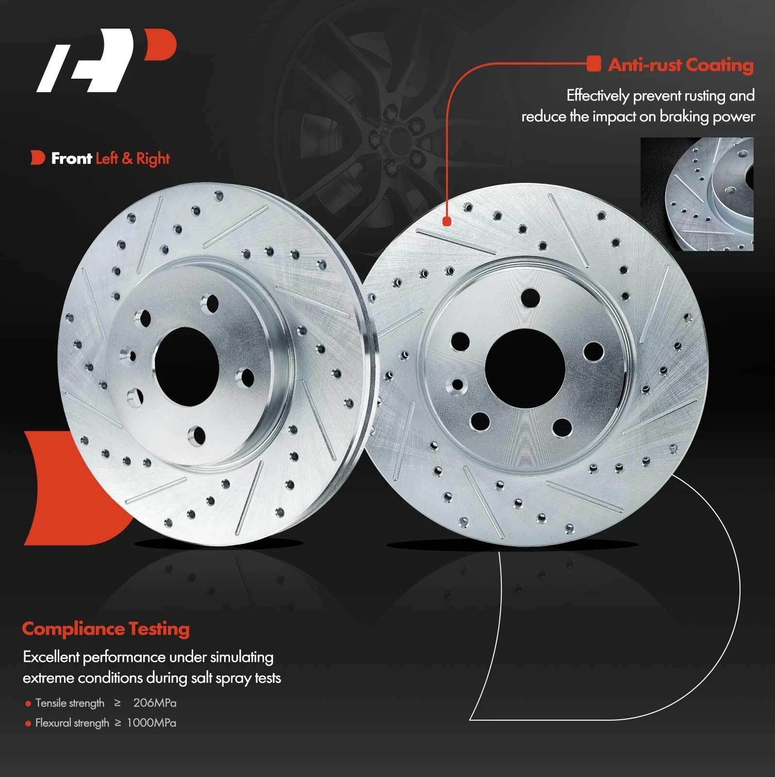 Front Drilled Brake Rotors & Ceramic Brake Pads for Chevy Cruze Volt (2011–2019)