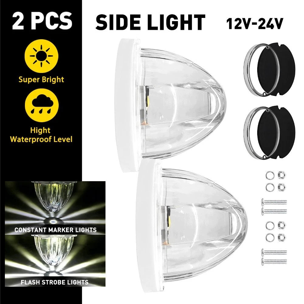 2X White Flash LED Light for Universal Fit Trailer Truck Camper (12-24V)