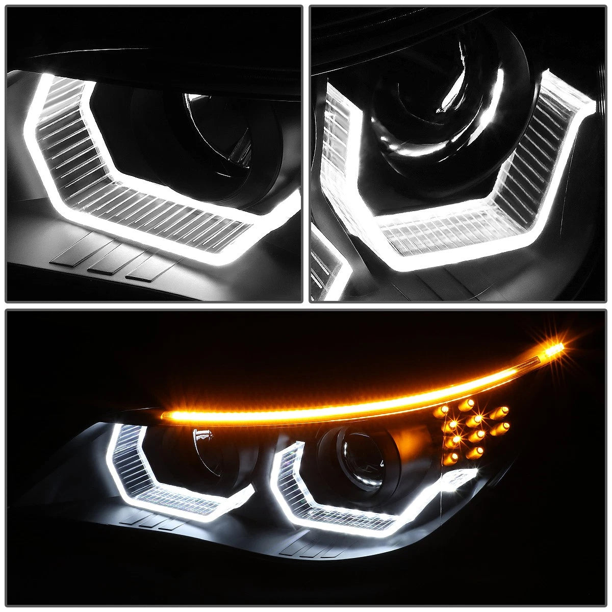 LED Halo Turn Signal Projector Headlight Lamps for BMW 525i 530i (2004–2007)