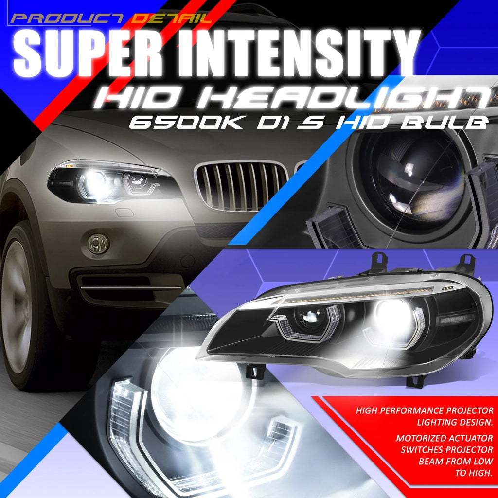 LED Projector Sequential Headlights for BMW X5 (2007–2010) - Black Housing, Clear Lens