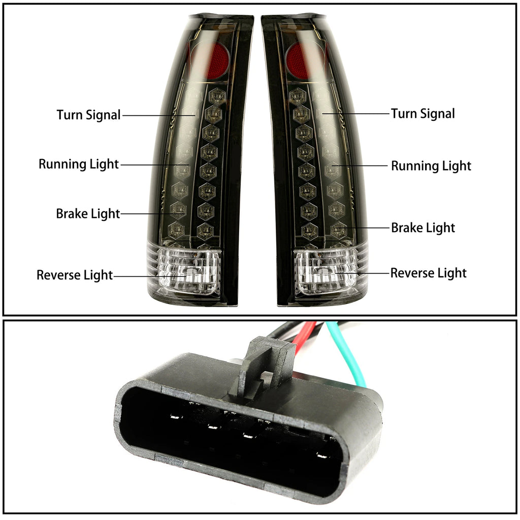 Smoke LED Tail Lights for Chevy GMC C/K 1500-3500 Yukon Silverado (1988–1998)