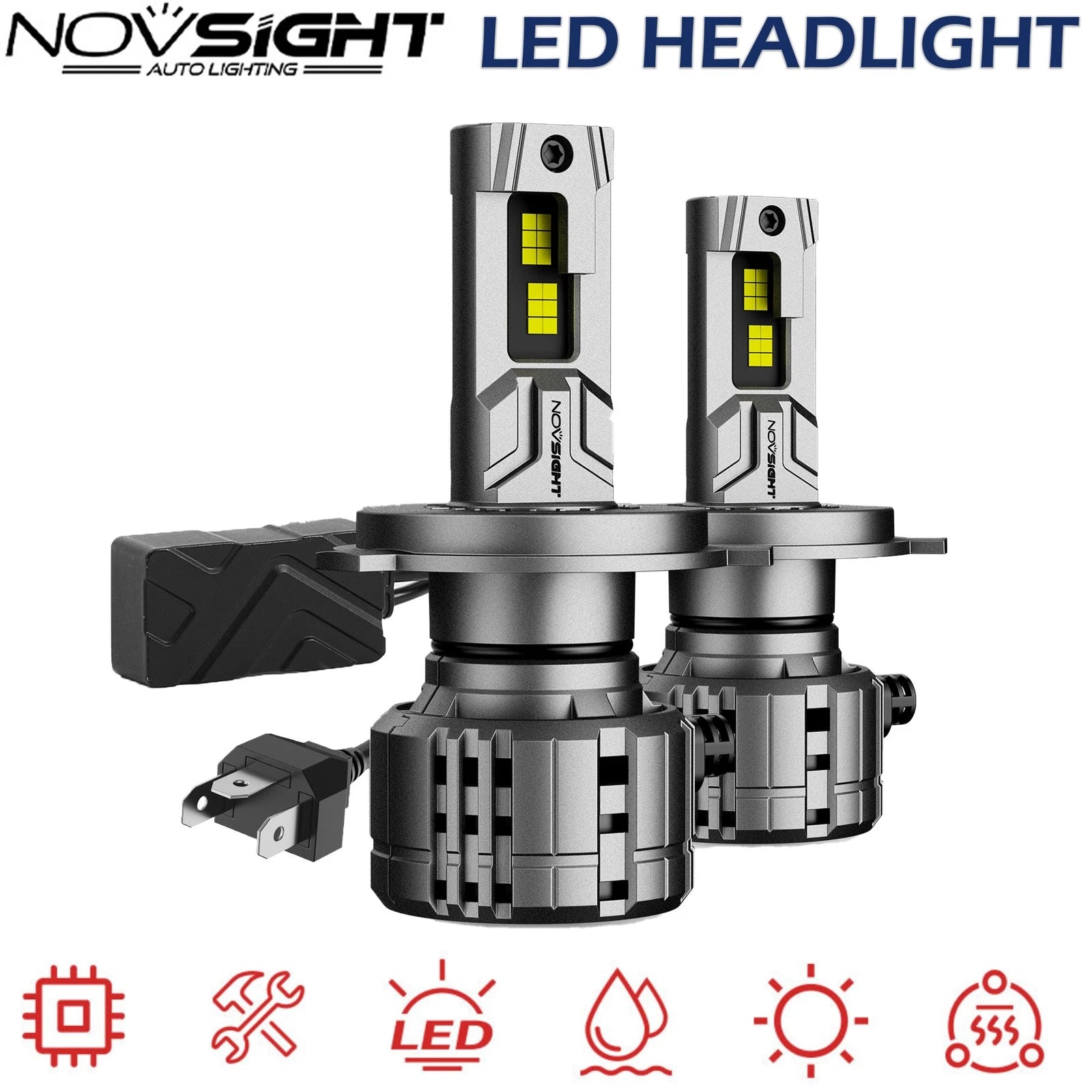 2X H4 LED Headlight Bulbs for NOVSIGHT (6500K, 40000LM)