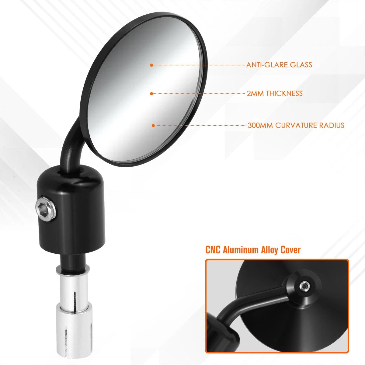 Round Side Mirror Bar-end for Naked Bike Cruiser (Universal)