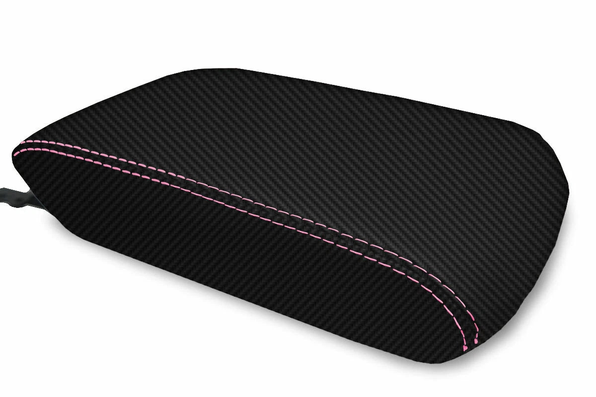 Console Lid Armrest Cover for Toyota 4Runner (2010–2019) Carbon Fiber Pink Stitch