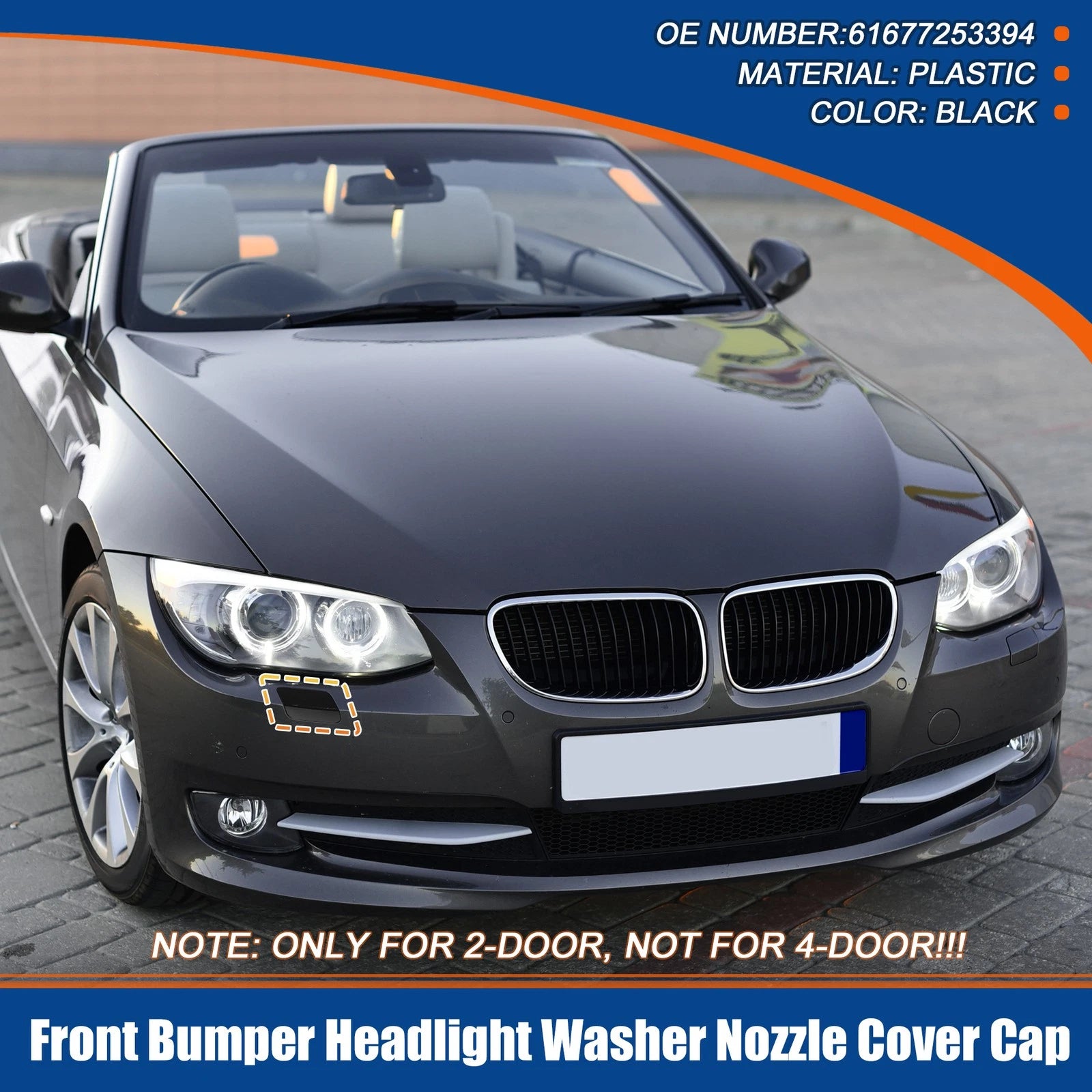 Right Side Front Bumper Washer Nozzle Cover for BMW E92 E93 (2011–2013) Black