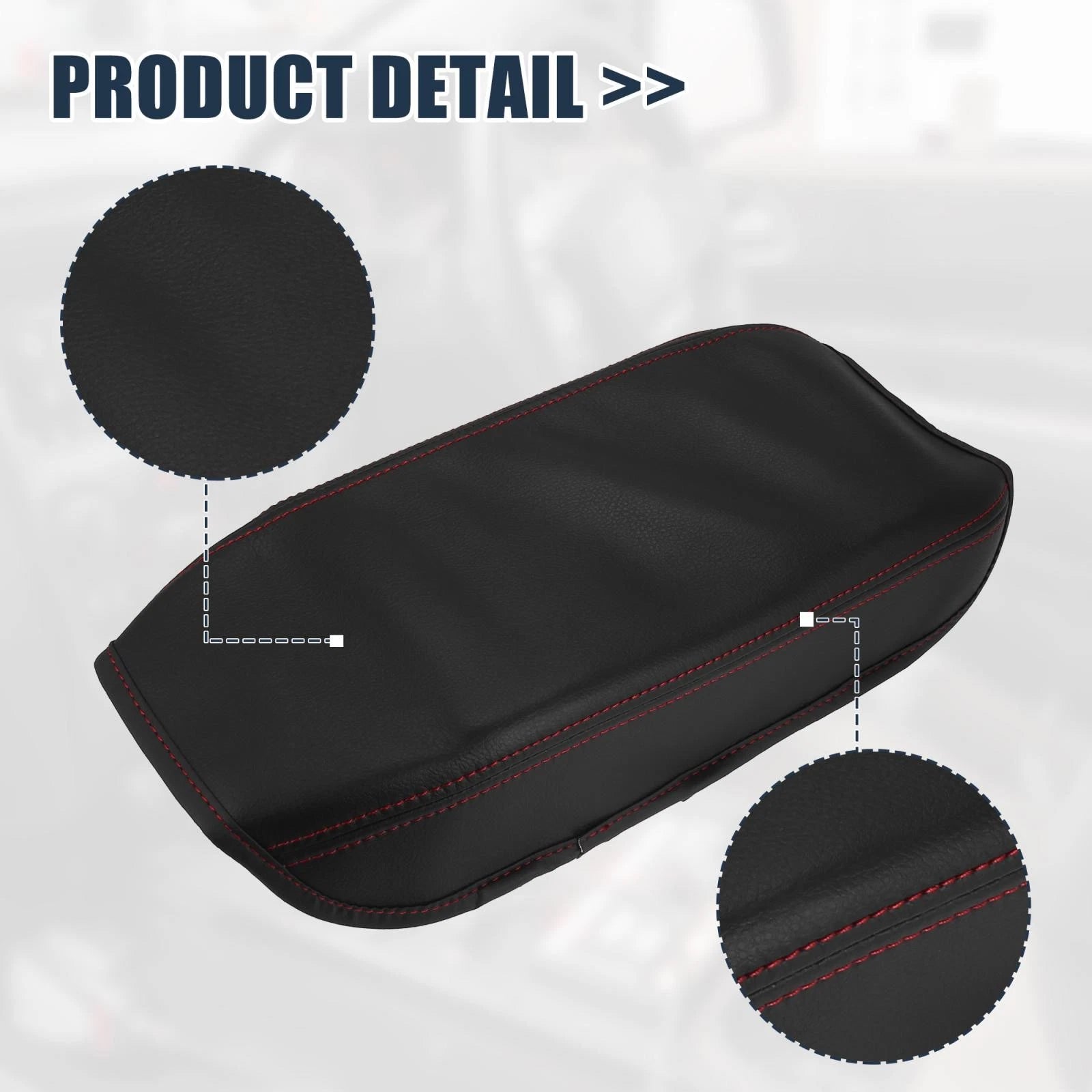 Armrest Protector Cover for Honda (Black Microfiber Leather, Red Stitches)