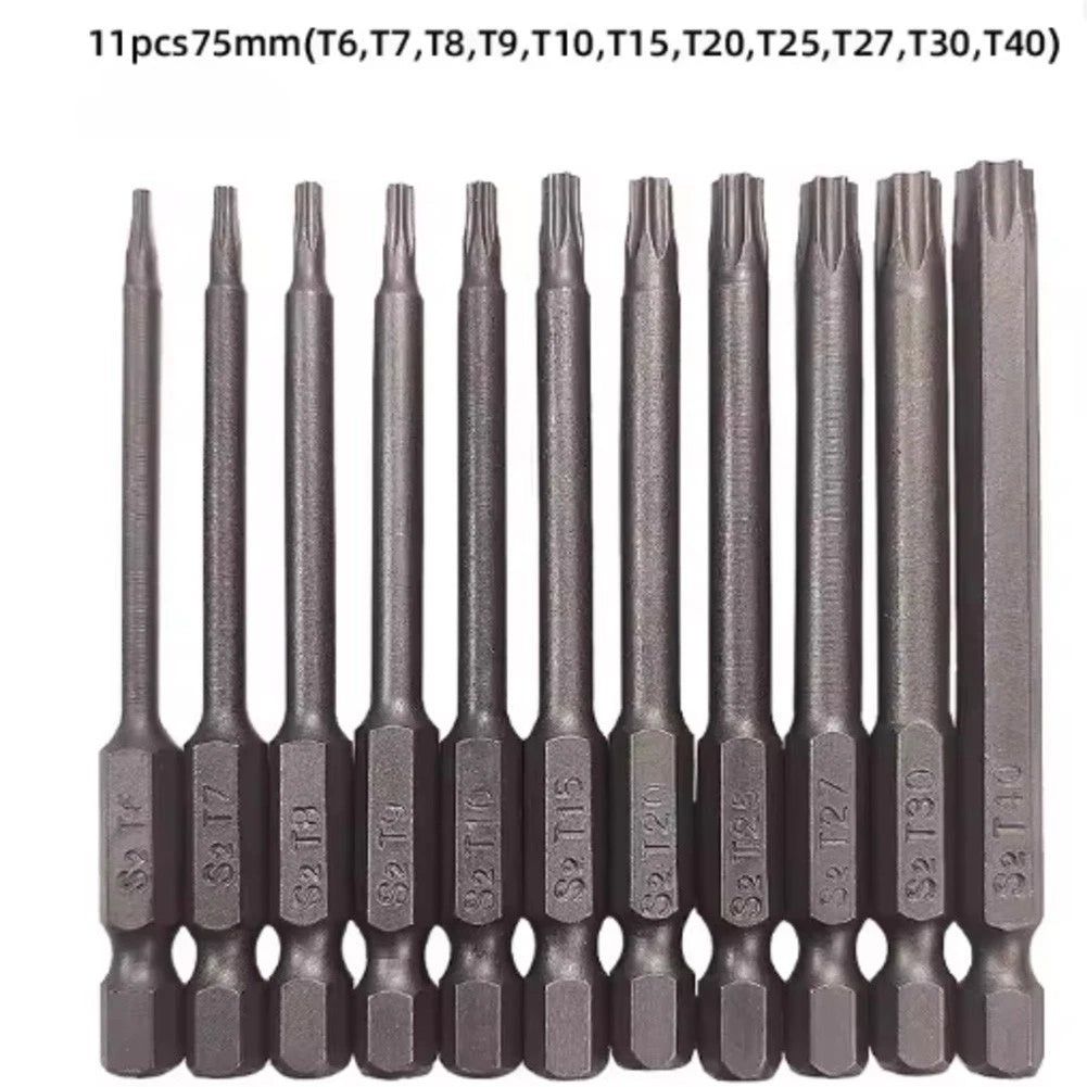 11pcs Steel Hex Torx Screwdriver Bit Set 75mm for Professional Tools