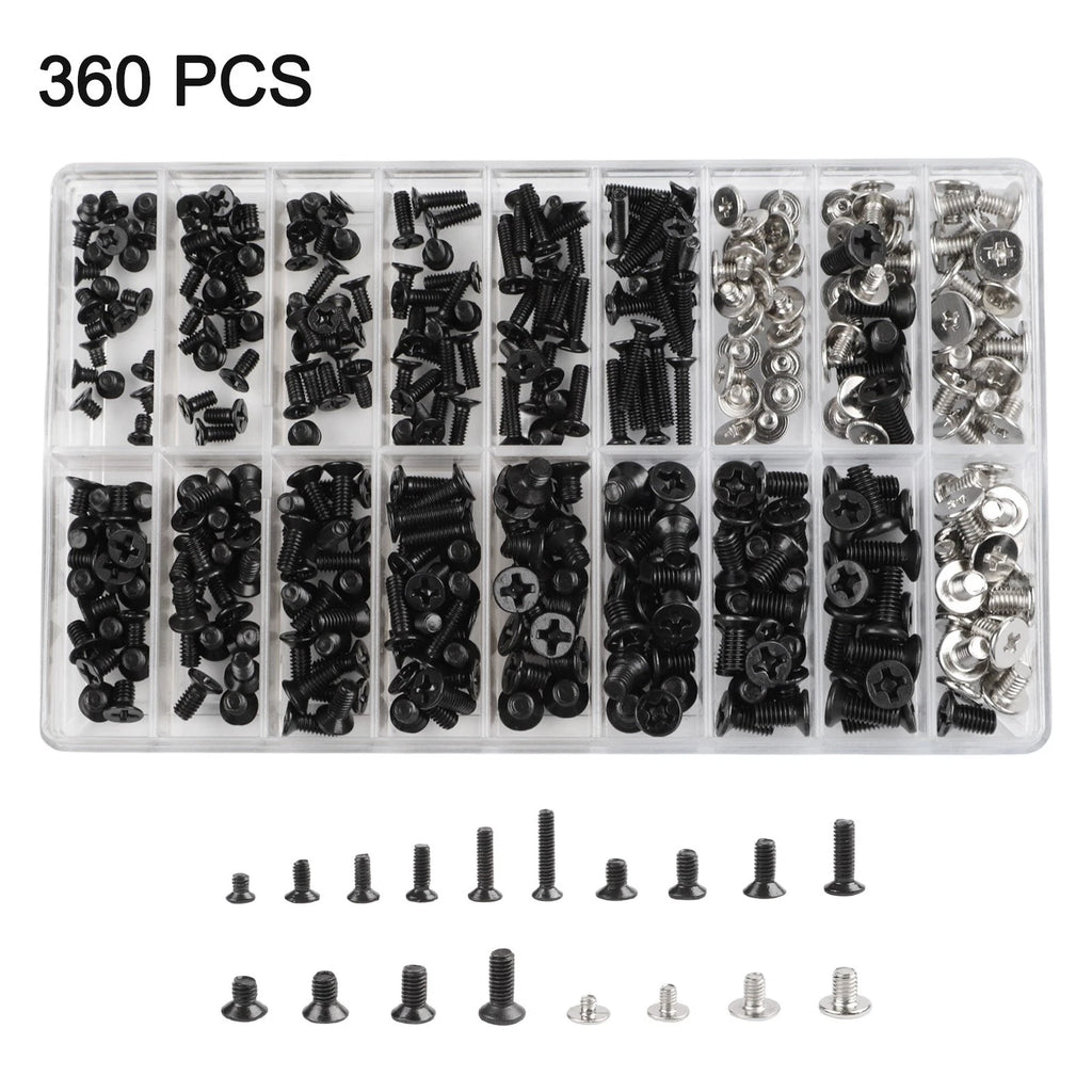 360PCS Laptop Screws M2 M2.5 M3 Black Zinc Countersunk for DIY Use