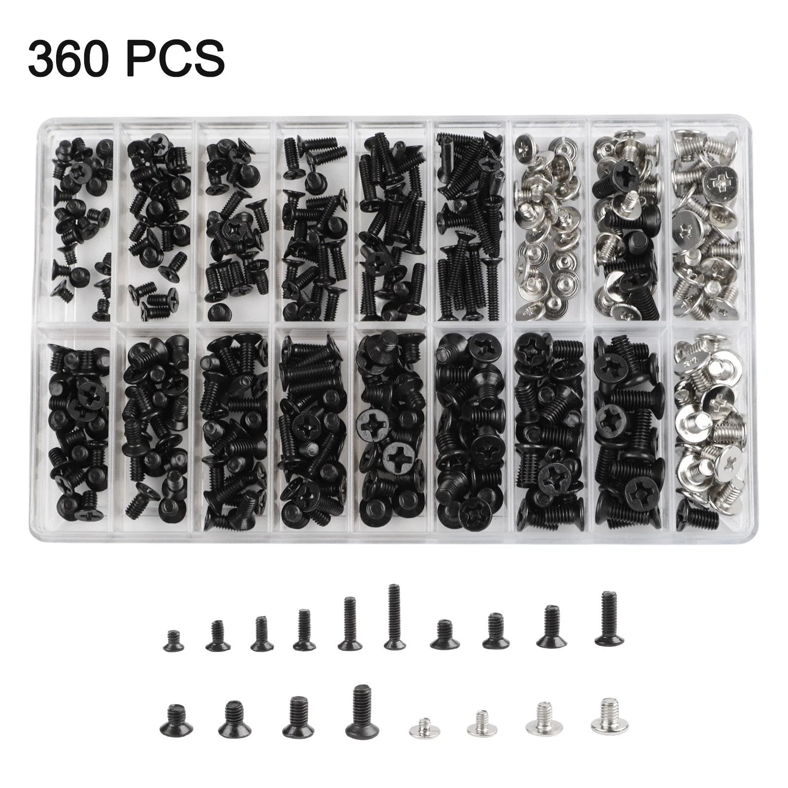 360PCS Laptop Screws M2 M2.5 M3 Black Zinc Countersunk for DIY Use