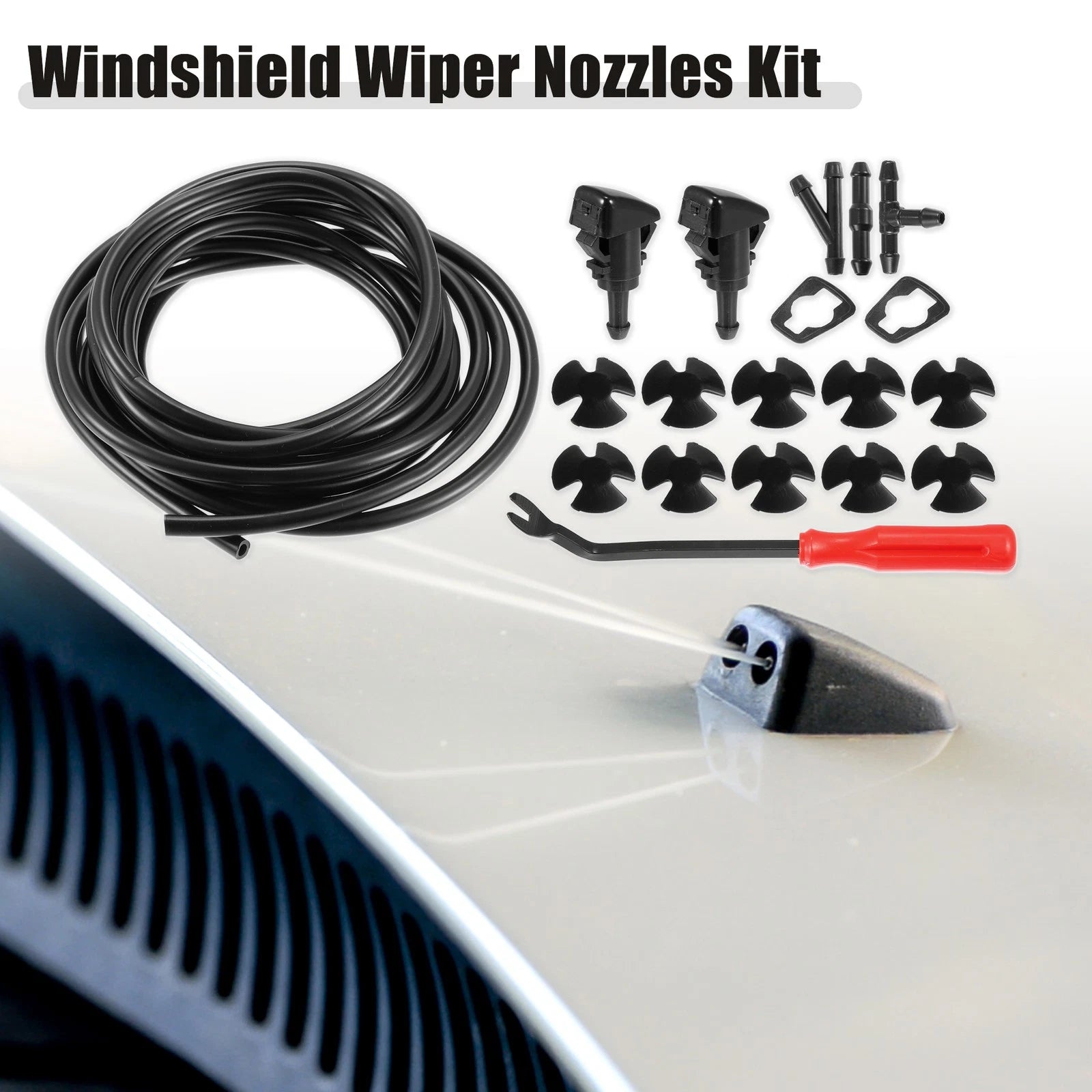 Set of 2 Front Windshield Washer Nozzle Kit for Dodge RAM (with 5M Hose)