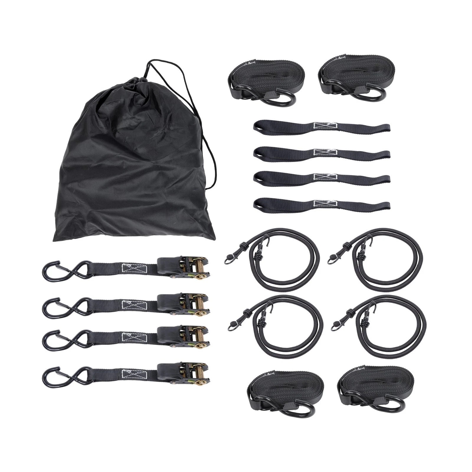 Set of 4 Ratchet Straps 1" x 15' 2200 lbs Break Strength with S Hooks