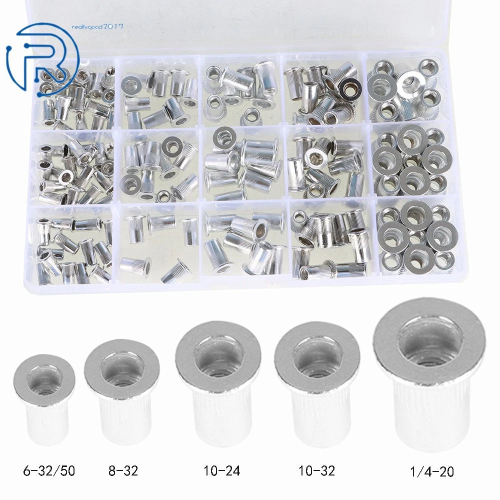 150 Pack Aluminum Rivet Nut Kit for Standard Inch SAE (Imperial)
