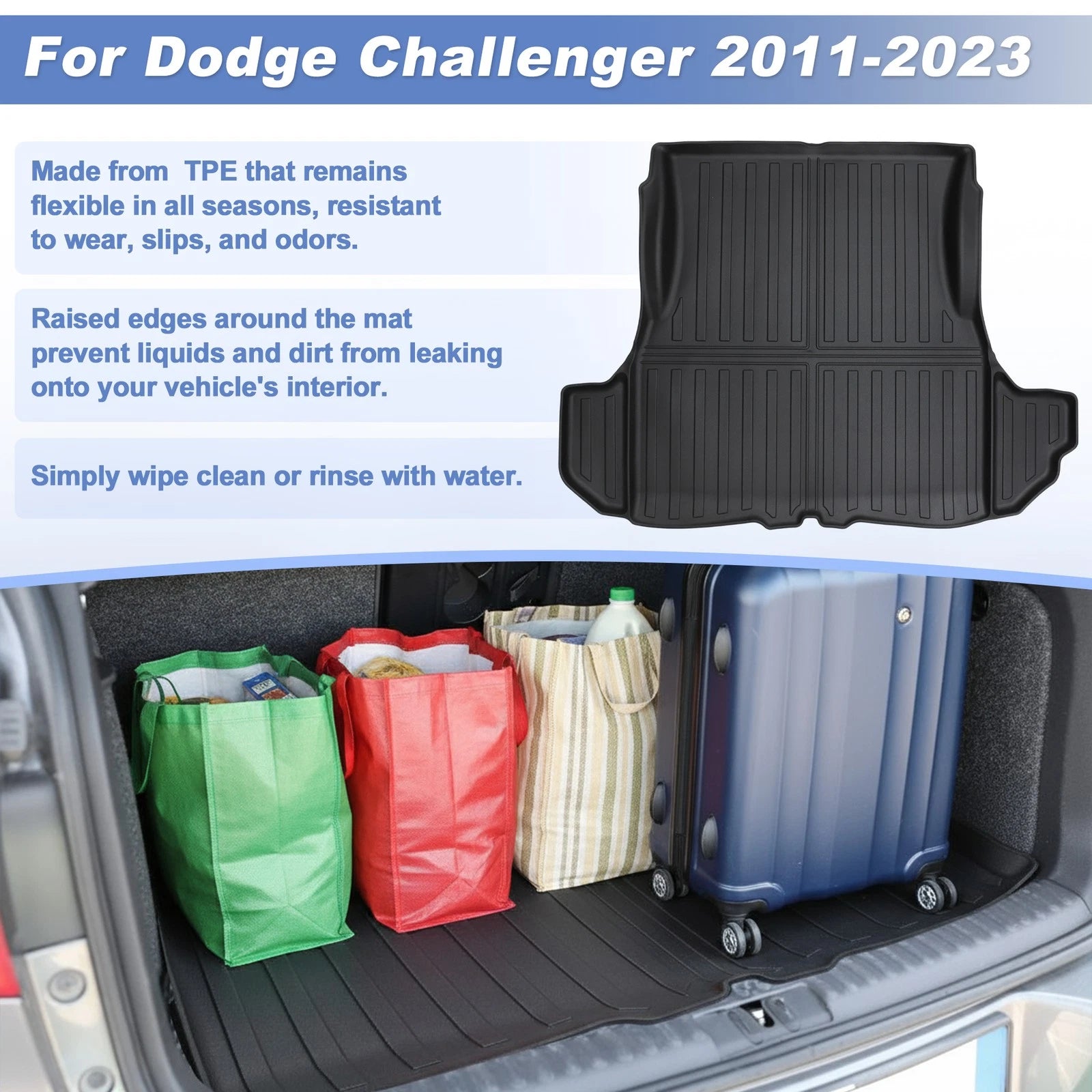 All Weather Cargo Mat for Dodge Challenger (2011–2023) TPE Trunk Liner