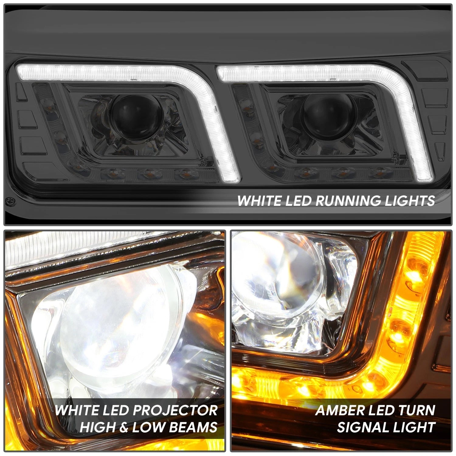 LED DRL + Signal Projector Headlights for Western Star 4800, Kenworth W900 (1981–2019)
