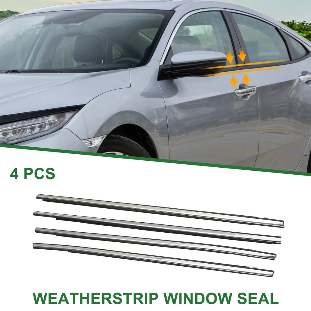Set of 4 Weatherstrip Window Seal for Honda Civic (2017–2020) Black Silver