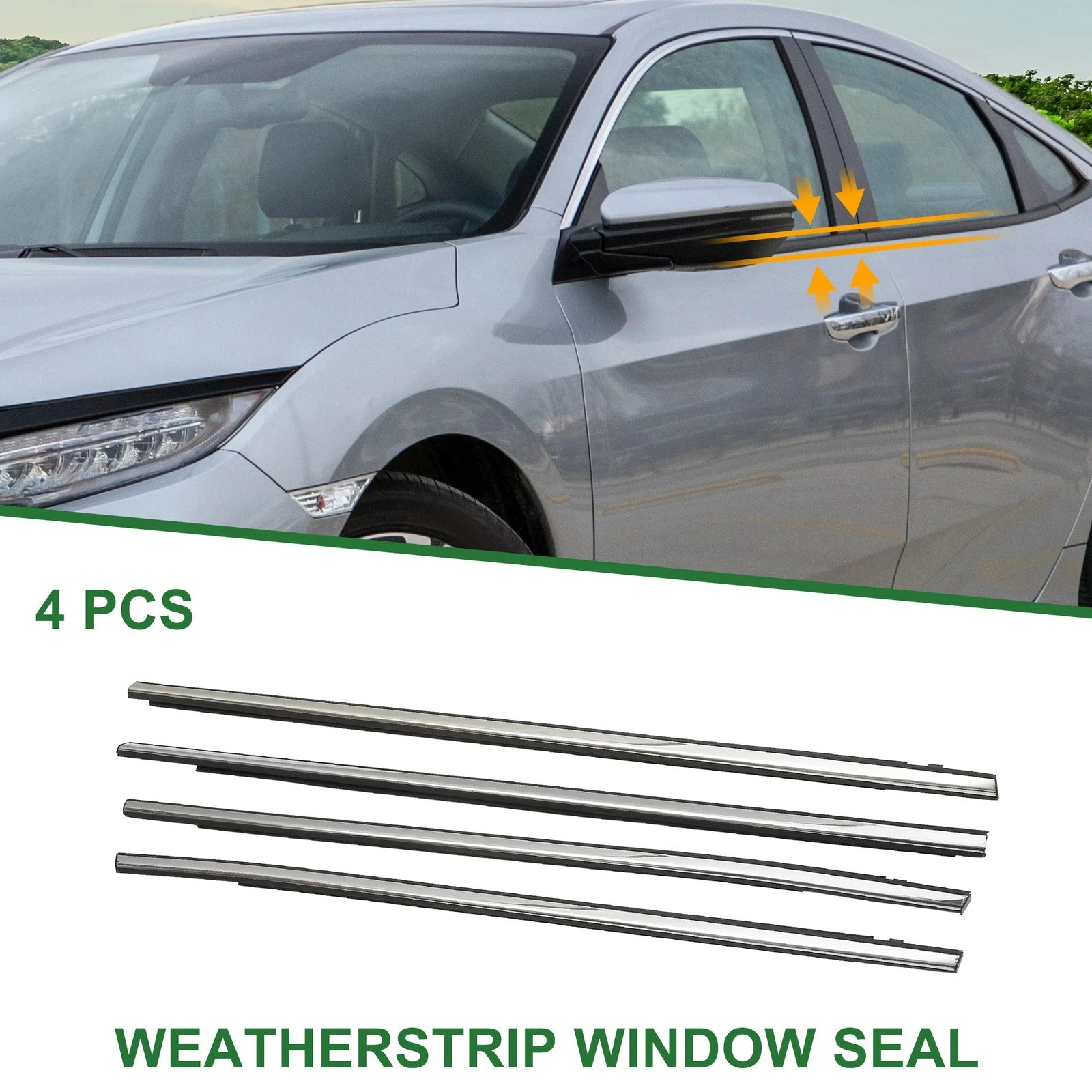 Set of 4 Weatherstrip Window Seal for Honda Civic (2017–2020) Black Silver