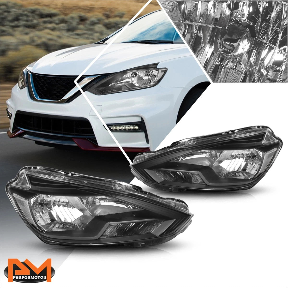 OE Factory Style Headlights for Nissan Sentra (2016–2018) Black Housing
