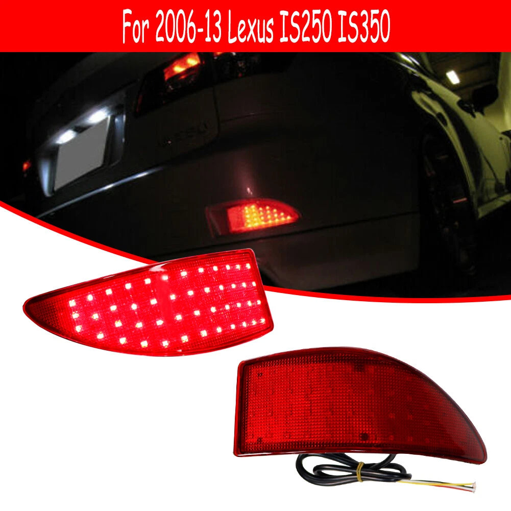 2X Red LED Bumper Reflector Tail Lights for Lexus IS250 IS350 (2006–2013)