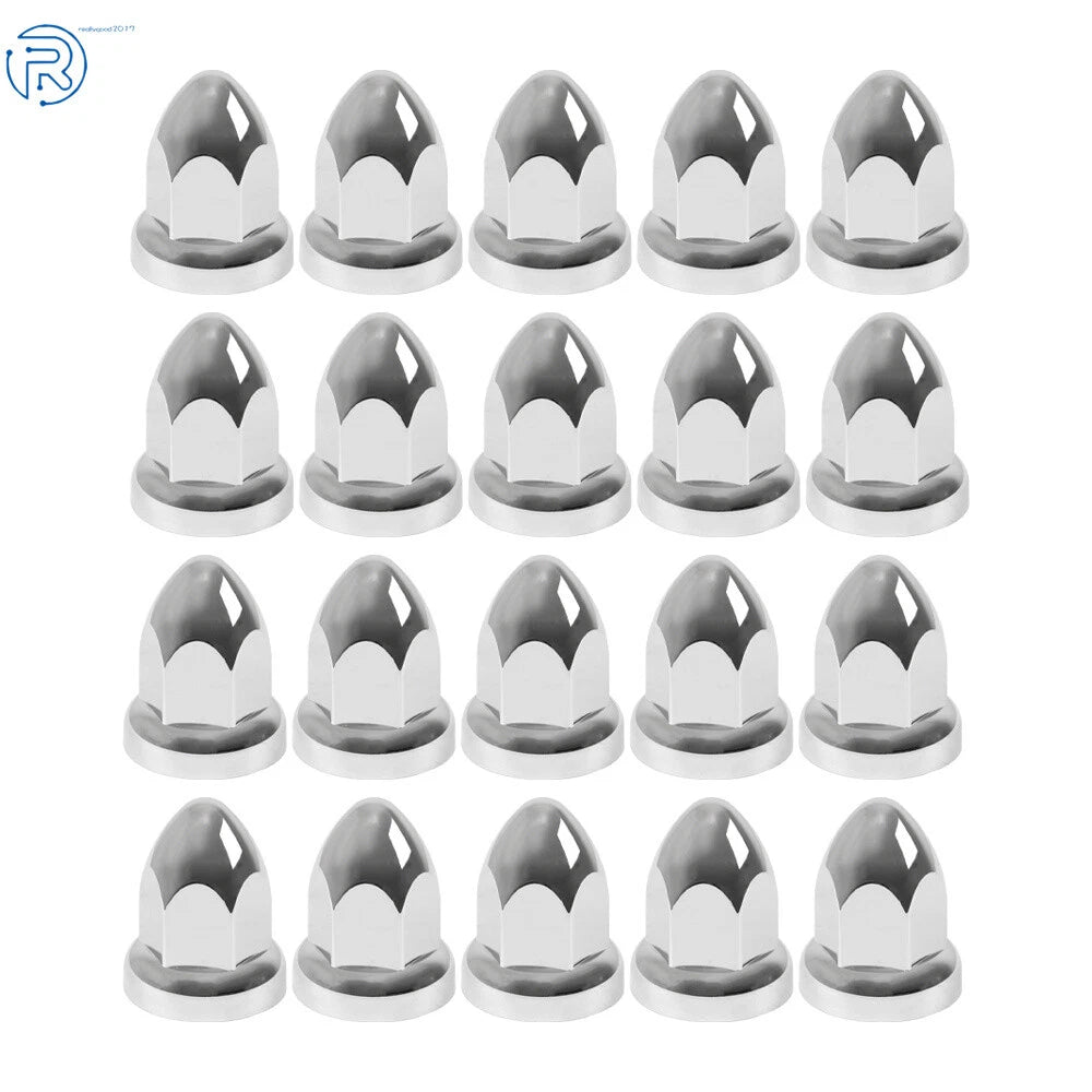 Set of 20 Chrome Lug Nut Covers for Semi Truck (Push-On, 33mm)