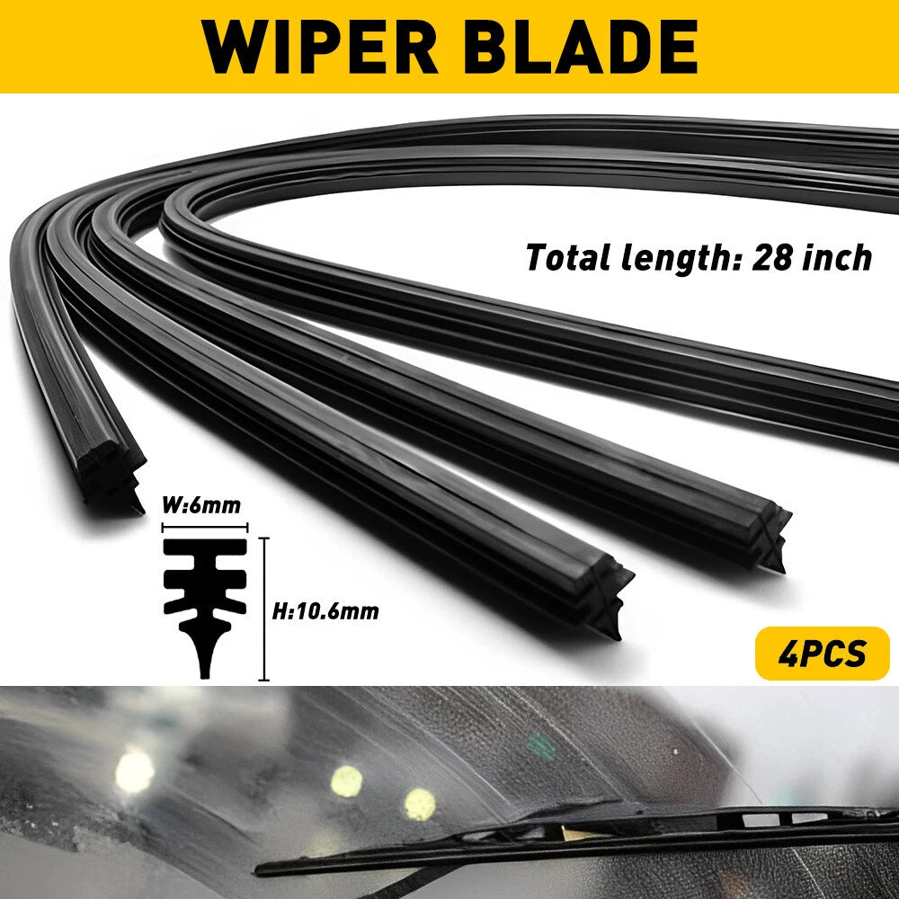 2 Pair Silicone Frameless Windshield Wiper Blade Refills for Universal Fit