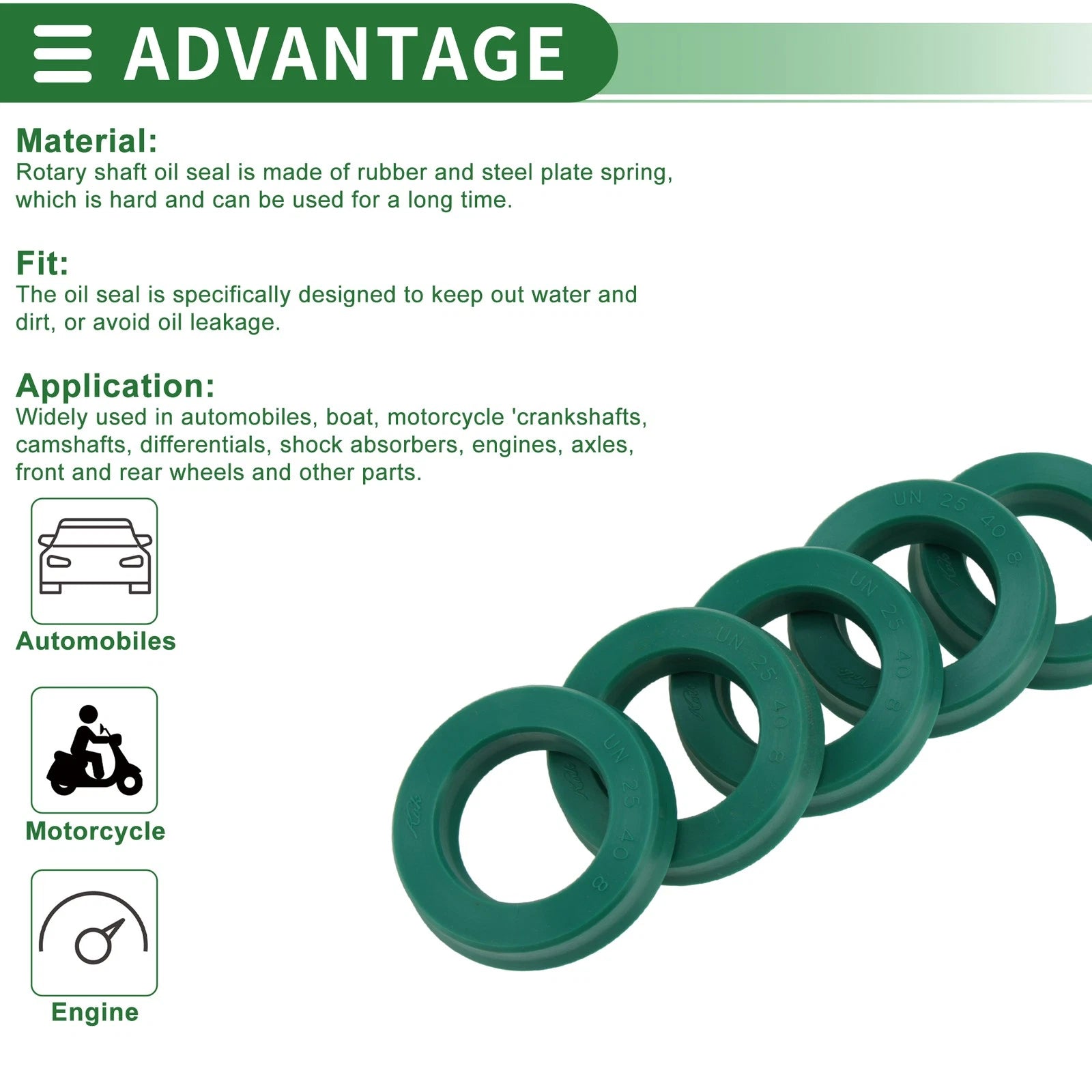 Set of 5 Oil Seal Ring 25x40x8mm for Rotary Shaft (High Pressure)