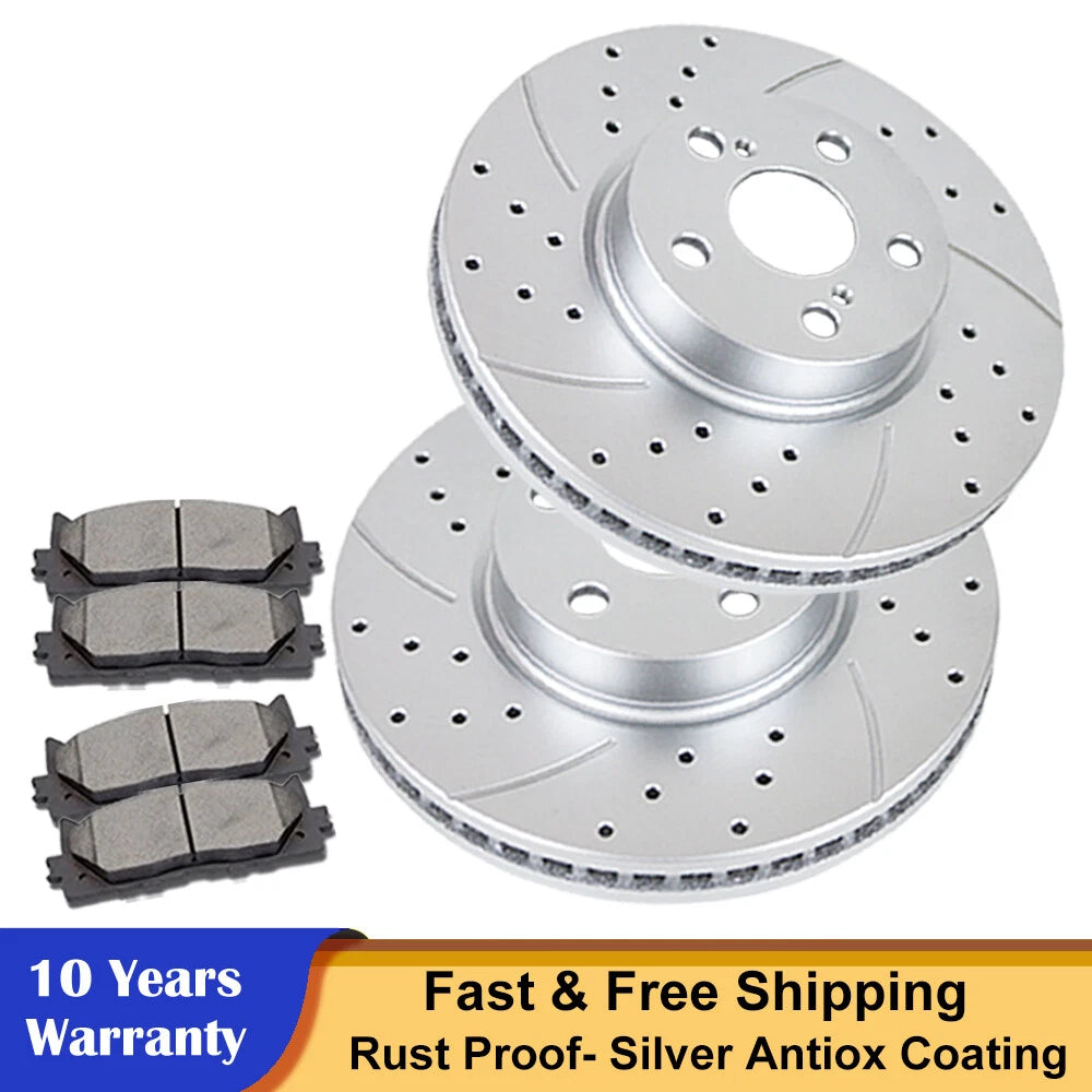 Front Drilled Disc Rotors & Ceramic Brake Pads for Toyota RAV4, Matrix (2001–2018)