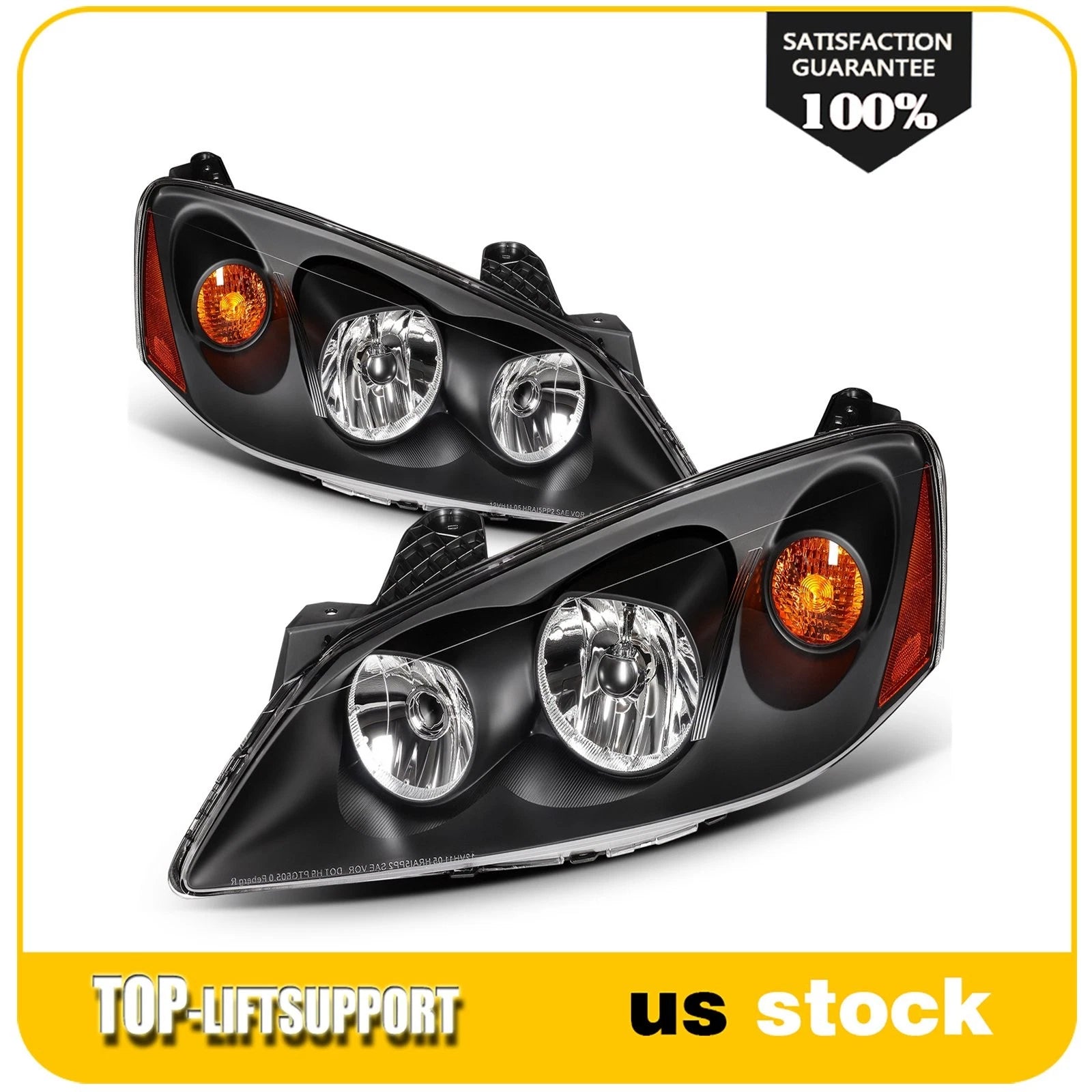 Headlight Assembly for Pontiac G6 (2005–2010) Halogen Black Housing Pair
