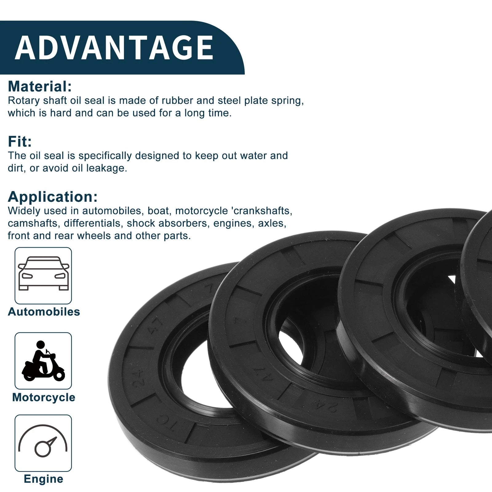 Set of 5 Oil Seal Rotary Shaft Seal NBR Rubber 24x47x7mm