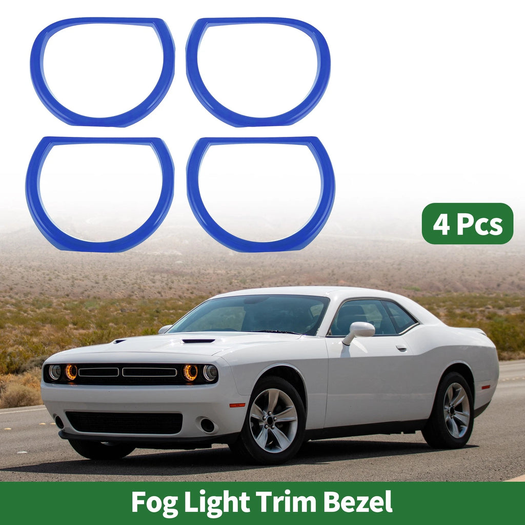Set of 4 Headlight Trim Bezels for Dodge Challenger (2015–2024) ABS Blue