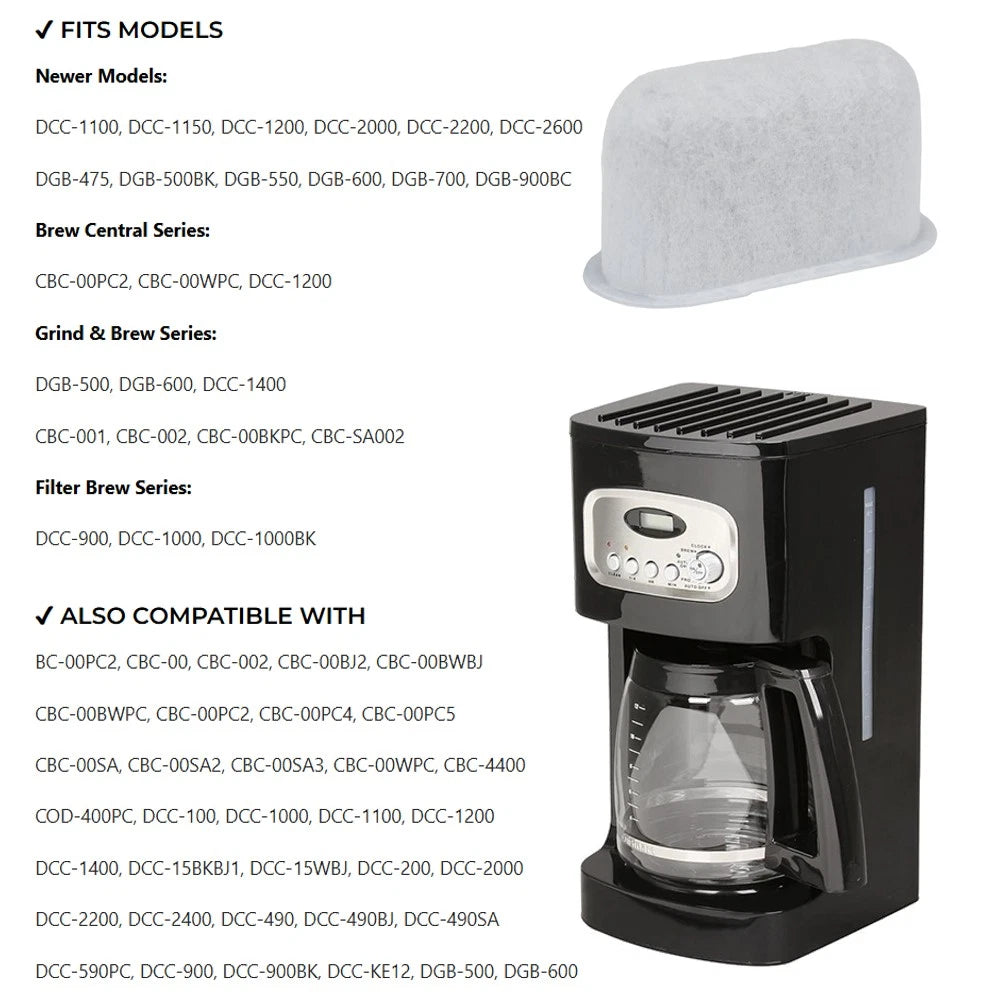 12 Pack Charcoal Water Filters for Cuisinart Coffee Makers (DCC-RWF)
