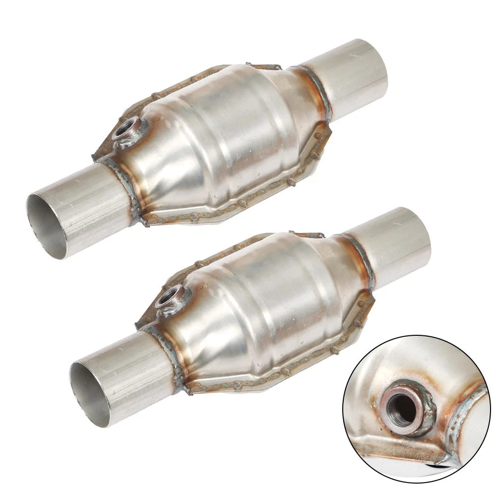 Set of 2 Universal Catalytic Converters with O2 Sensor Port 2.25" Stainless Steel