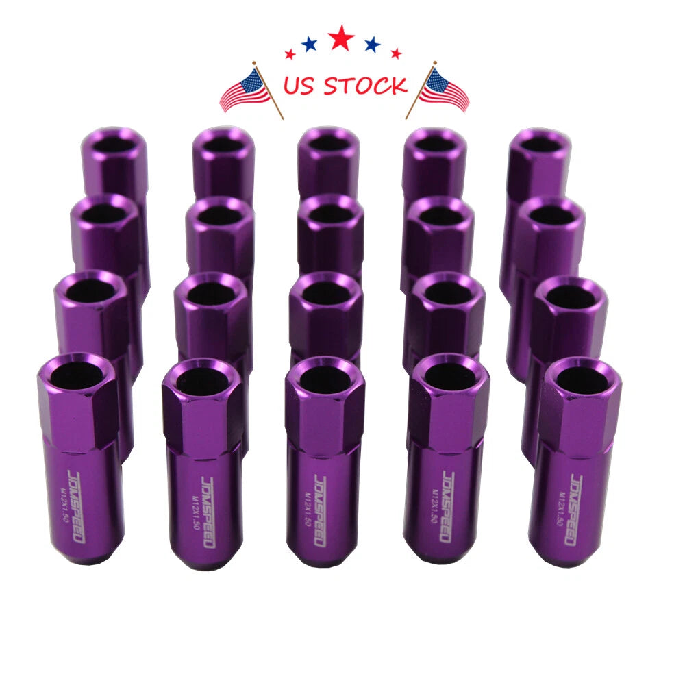 Set of 20 Purple M12x1.5 Extended Aluminum Racing Lug Nuts for Universal