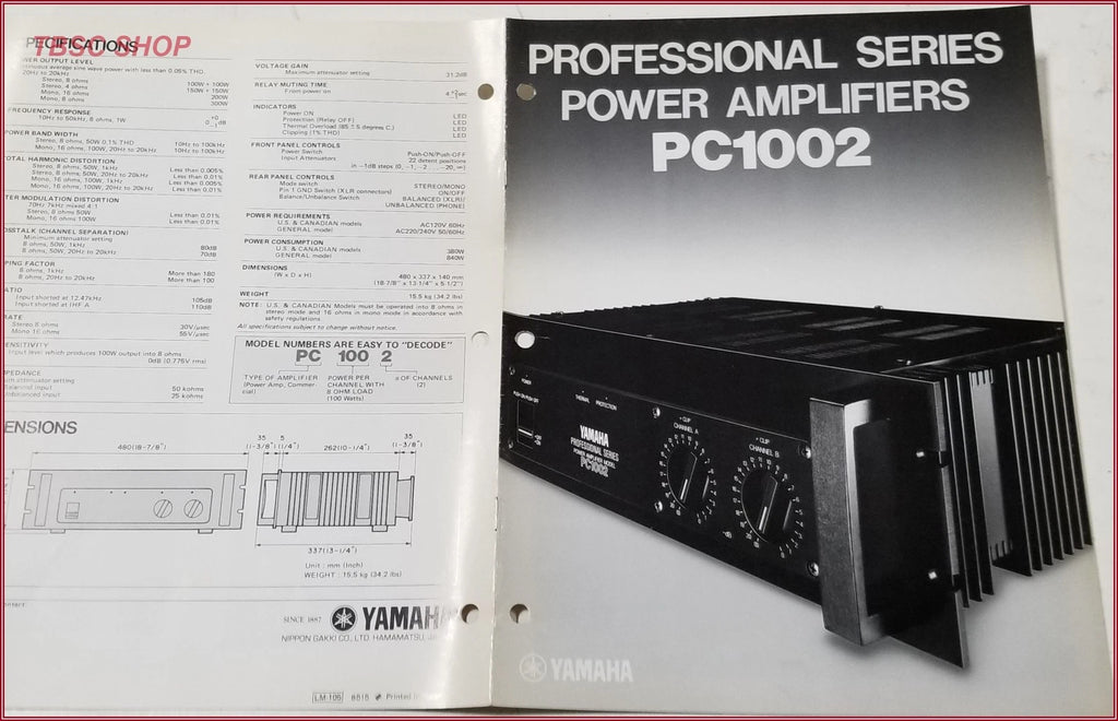 Yamaha PC1002 Power Amplifier for Yamaha PC1002 (1990–1990)