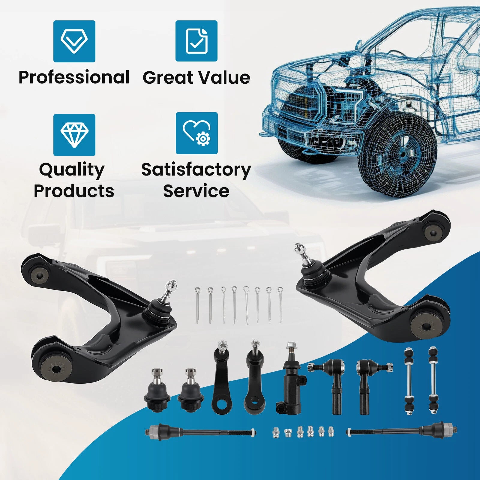 13pcs Front Upper Control Arms Tie Rods for Chevy Silverado Sierra 2500 3500 (2007–2019)