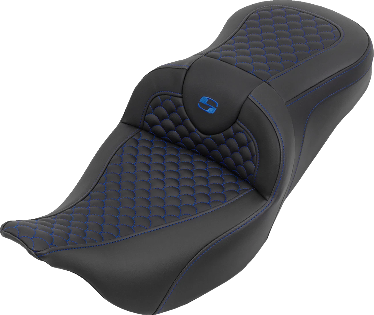 SADDLEMEN Roadsofa Seat for Harley Davidson (2000–2023) - Dragon Stitch - Blue Stitch