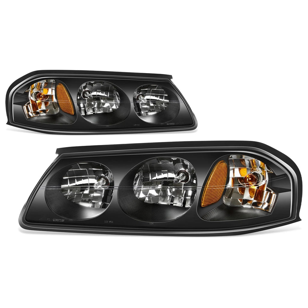 Pair of Black Housing Amber Turn Signal Headlights for Chevy Impala (2000–2005)