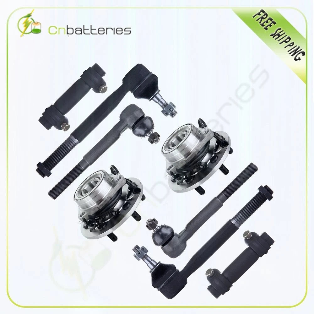 2 Front Wheel Hub Bearing Assembly ABS + 4 Tie Rods + 2 Adjusting Sleeves for GMC