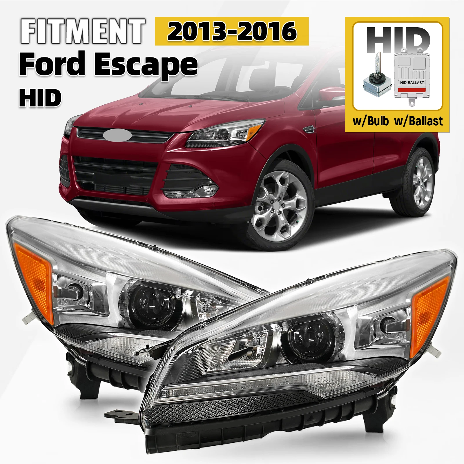 HID/Xenon Headlight Set for Ford Escape (2013–2016) w/Bulb & Ballast