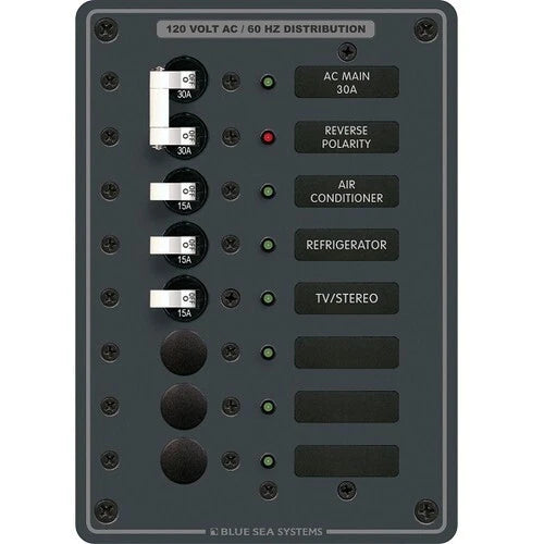 Blue Sea AC Main and 6 Position Circuit Breaker Panel 8027 for Marine Applications