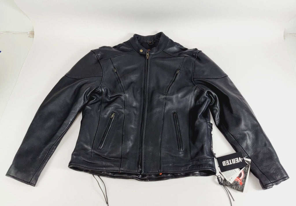 Leather Motorcycle Jacket for Men - Black, Size 50