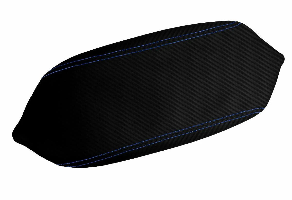 Carbon Fiber Console Lid Armrest Cover for Dodge Dart (2013–2016) Blue Stitch