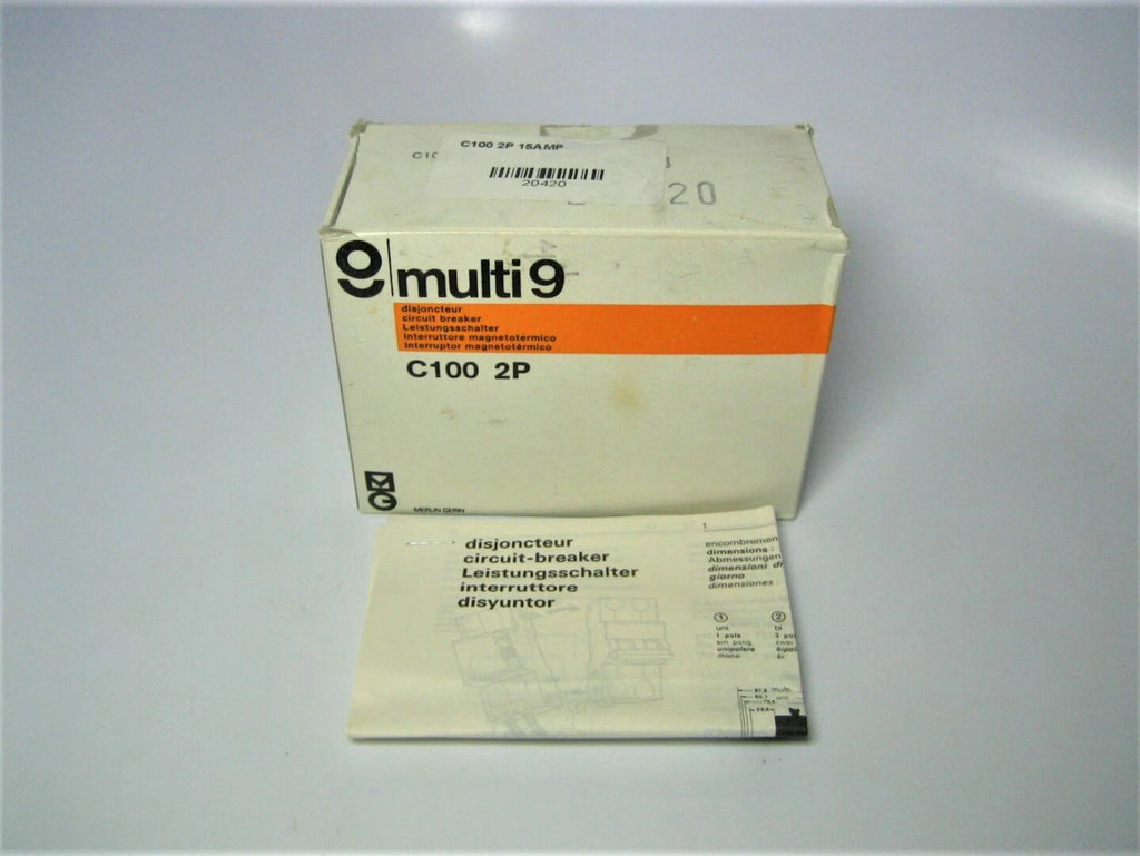 Merlin Gerin 20420 Multi 9 C100 2-Pole 15 Amp Type U Circuit Breaker