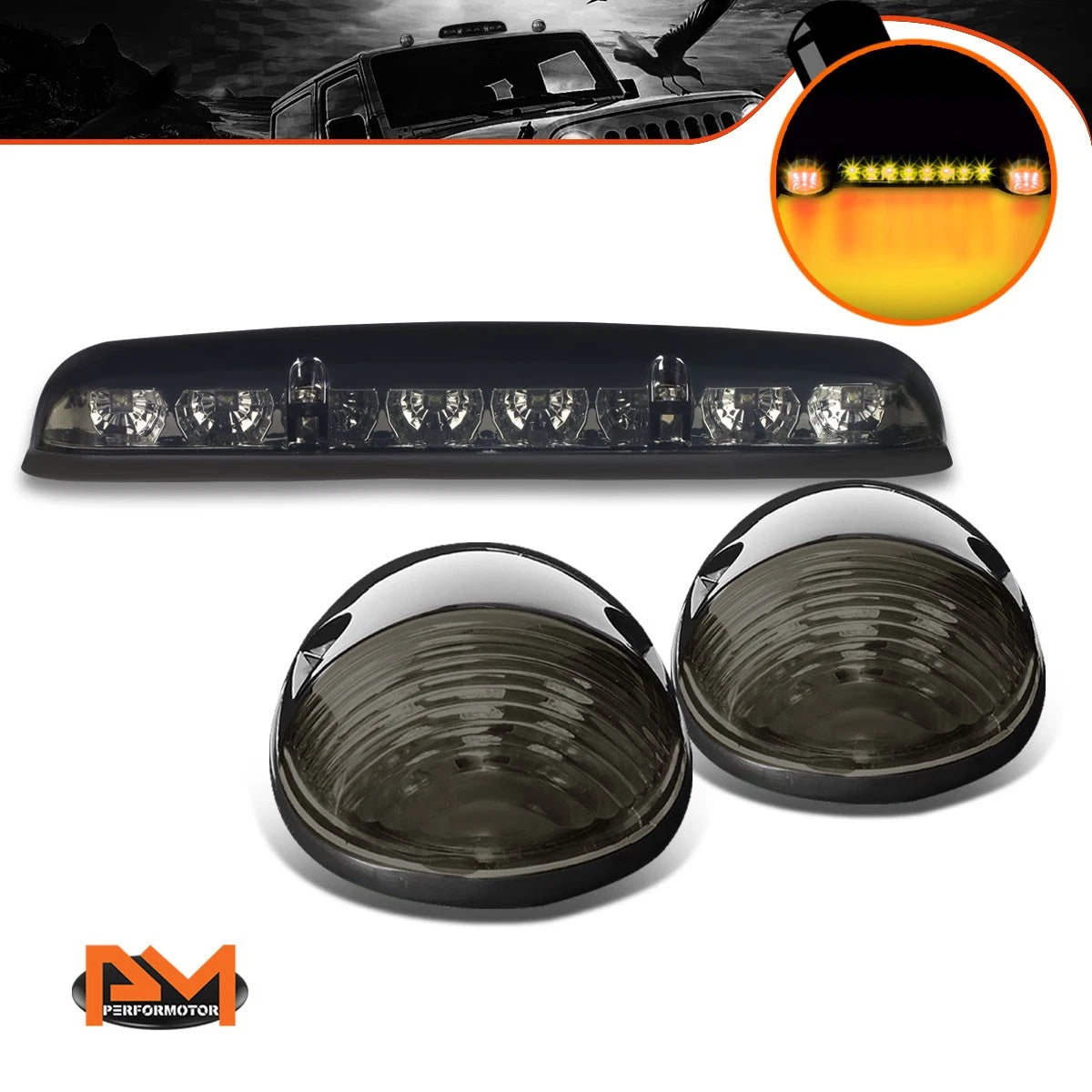 3Pcs Cab Roof Running Light Smoked Yellow LED for Silverado/Sierra (2002–2007)