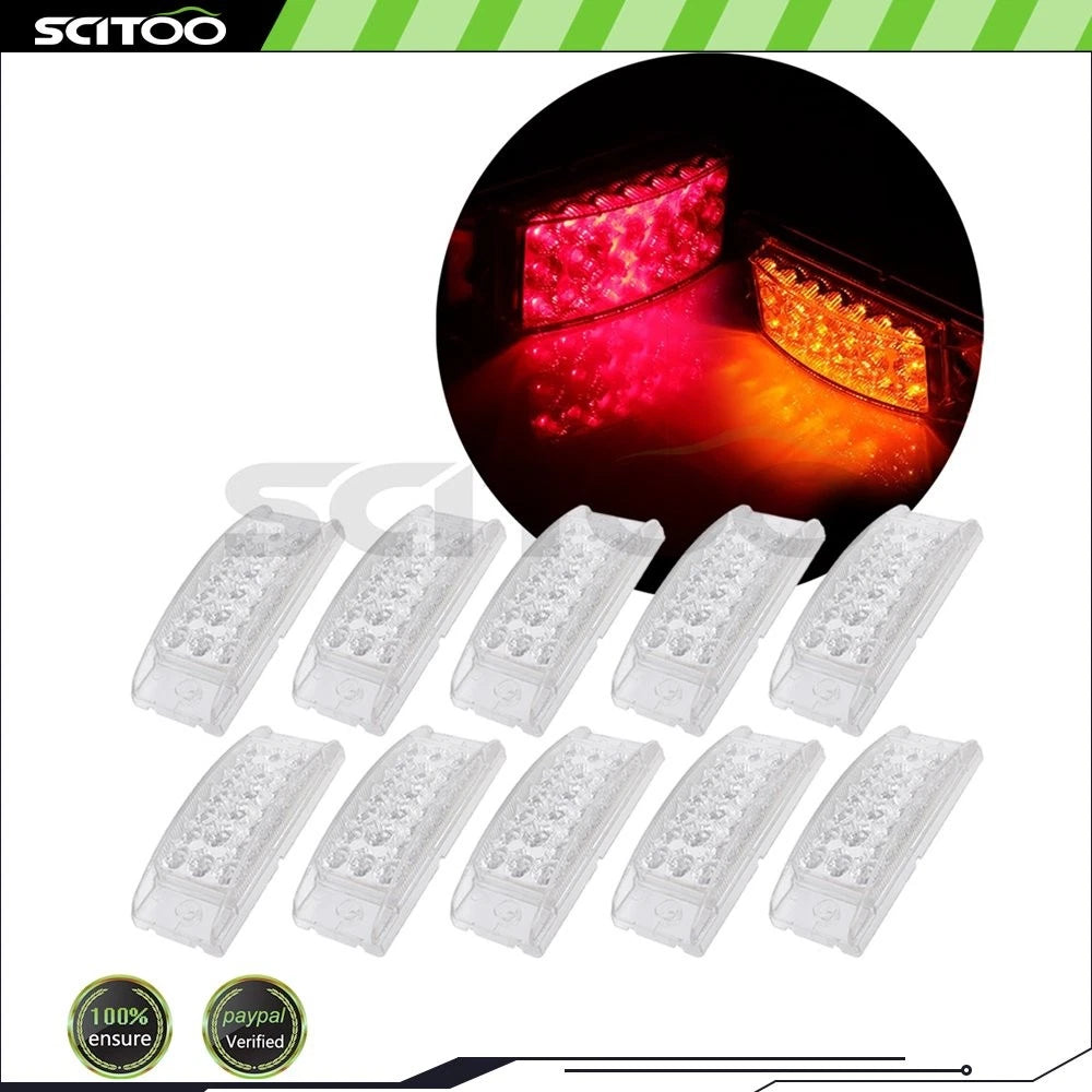 10x Clear Lens Amber Red Turn Signal Side Marker Lights for Kenworth Mack