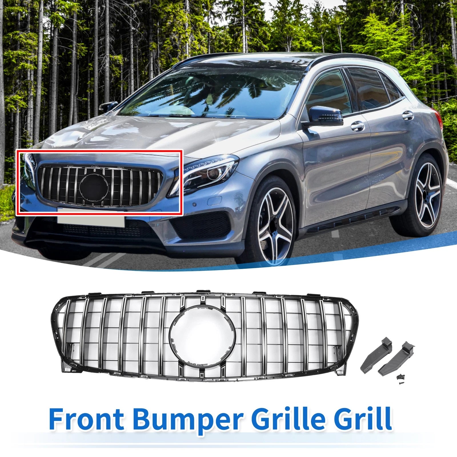 Front Upper Bumper Grille for Mercedes-Benz GLA Class (2015–2020) Chrome
