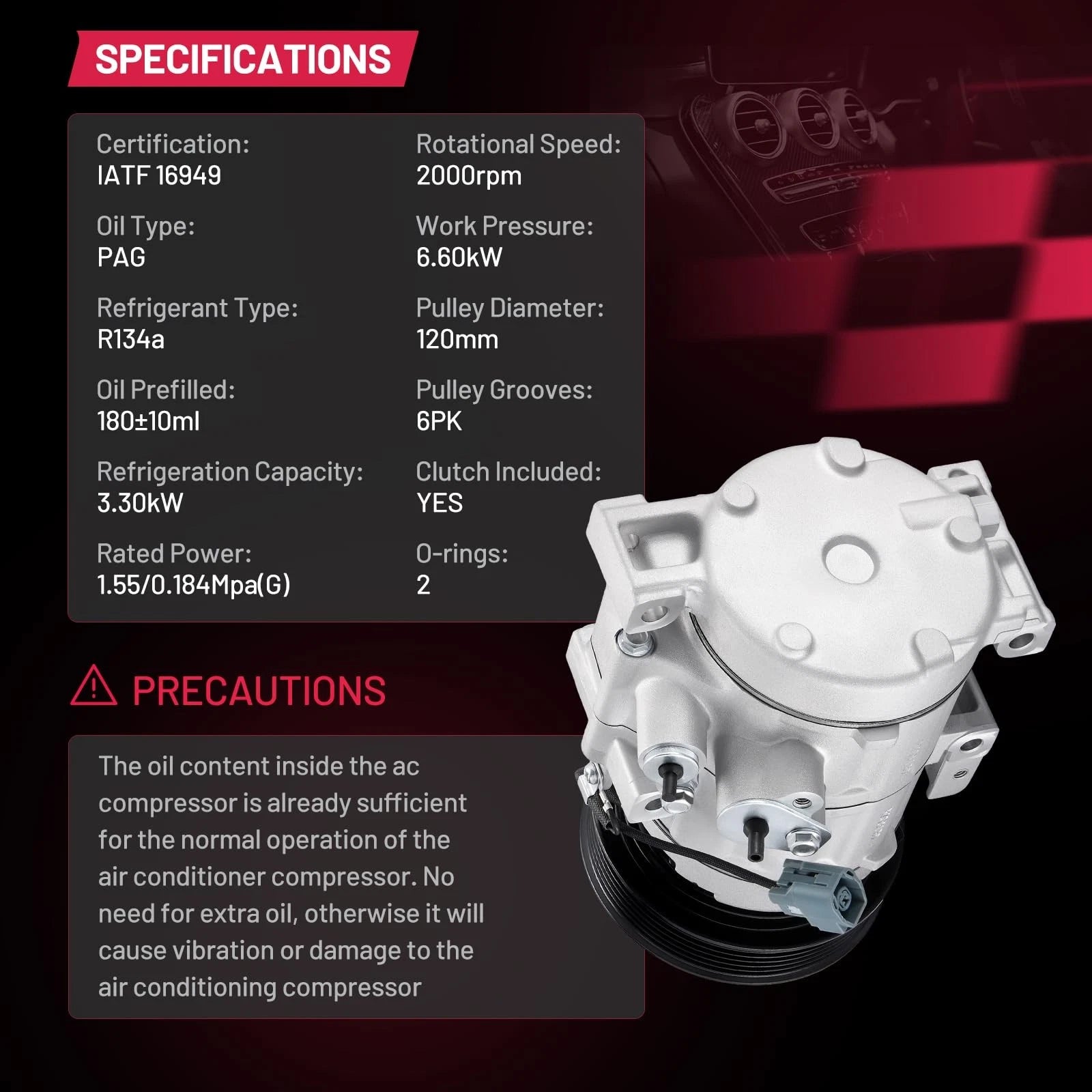 A/C Compressor 6-Groove for Mazda CX-7 (2009–2012) EG2161450D