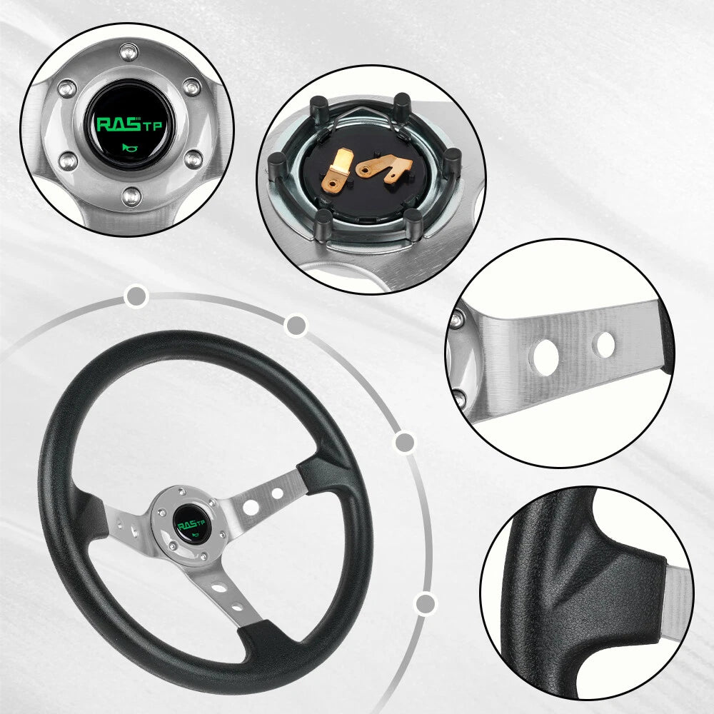 14 Inch 6 Bolt Aluminum Racing Steering Wheel Deep Dish for Universal Fit